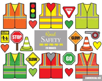 SVG Crossing Guard School Road Safety Clip Art Construction Worker Traffic Signs Vests Cones Yield Stop Printable Instant Download Clipart