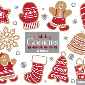 SVG ジンジャーブレッド クッキー ホリデー クリスマス ミトン ベル スター ストッキング キャンディ ケイン ツリー Cricut カット ファイル すぐにダウンロード可能なクリップアート クリップ アート