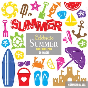 Paquete de archivos de corte SVG de verano para álbumes de recortes de playa, manualidades, cortes de hibisco, siluetas de Cricut, imágenes prediseñadas descargables instantáneas, arte vectorial