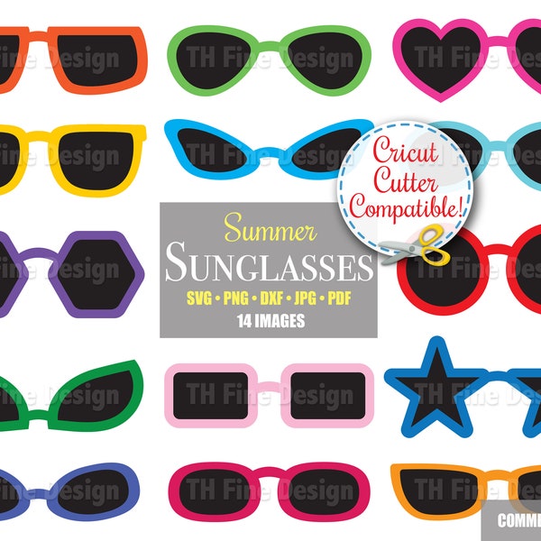 Sunglasses Clip Art Summer Shades SVG Cricut Cut Files Downloadable Clipart Cutting Cut Files Images Printable Download Colorful diy