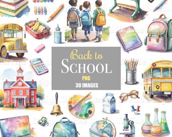 School Clipart Set: Supplies Teacher Classroom Back to School Download Bundle Decor Sticker Craft Project Printable Artwork Sublimation File