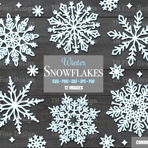 SVG élégant hiver flocons de neige flocon de neige flocons de neige Fichier Cricut fichiers de coupe Silhouette imprimable Clipart téléchargeable Pdf Png Jpeg Eps Art