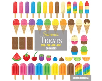 Summer Popsicles Ice Cream Treats Clip Art Download Fruit Sandwich Bar Cone Ice Pops Sundae Colorful Party Images SVG Clipart Downloadable