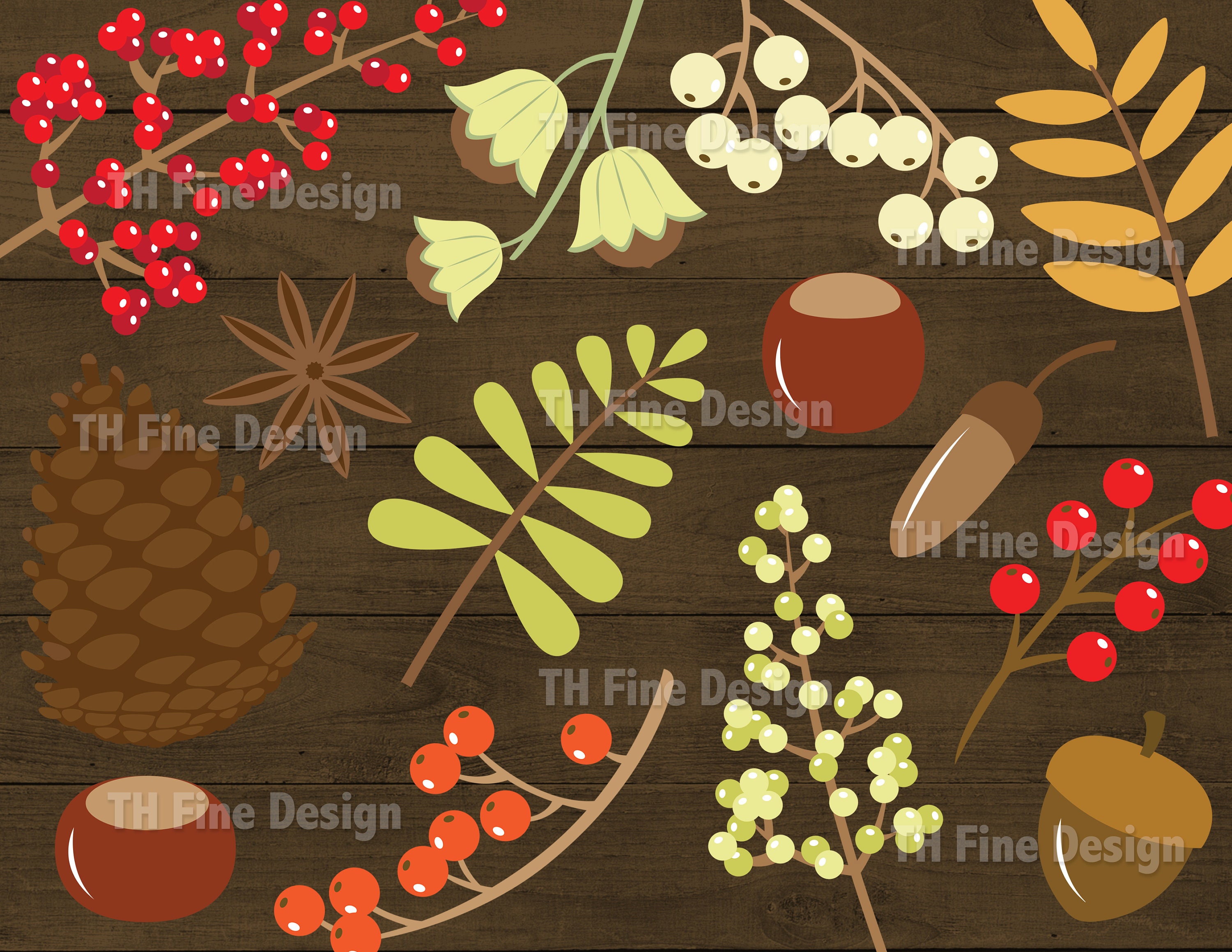Fall Autumn Nuts Berries Foliage SVG Cricut File Cutting Files Bundle ...