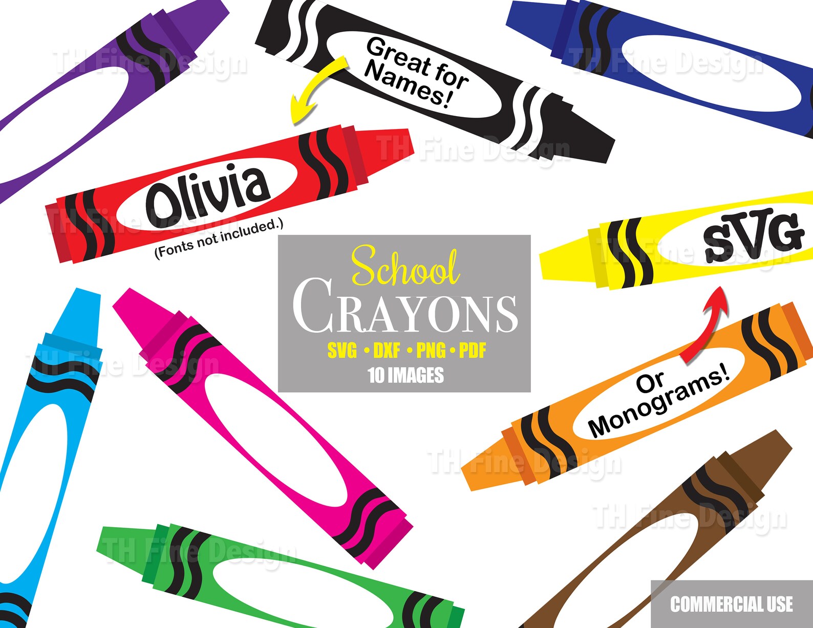 School Crayons Crayon Name Labels Monogram Monograms Bundle Etsy