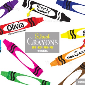 Crayon SVG Clipart Bundle: School Name Labels, Monogram (Digital Download)