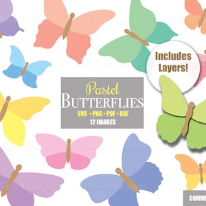 SVG Schmetterlinge Schmetterling Bflies Bfly Frühling Layered Dateien Bundle Cricut Silhouette Printable Sofortige herunterladbare Clip Clipart Vektorkunst