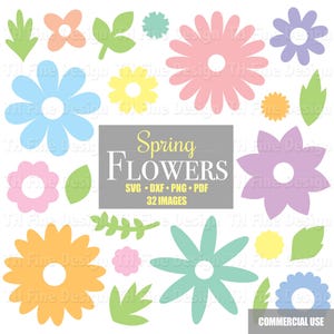 Fleurs printanières Dahlia Daisy Daisy Flower fichiers en couches Bundle Cricut Silhouette Imprimable instantané téléchargeable Clip Clipart Svg Vector Art
