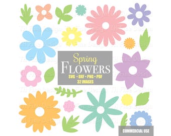 SVG Spring Flowers Clipart Files: Cricut Silhouette Laser Shapes Printable Images Instant Digital Downloadable Bundle Craft Project Vector