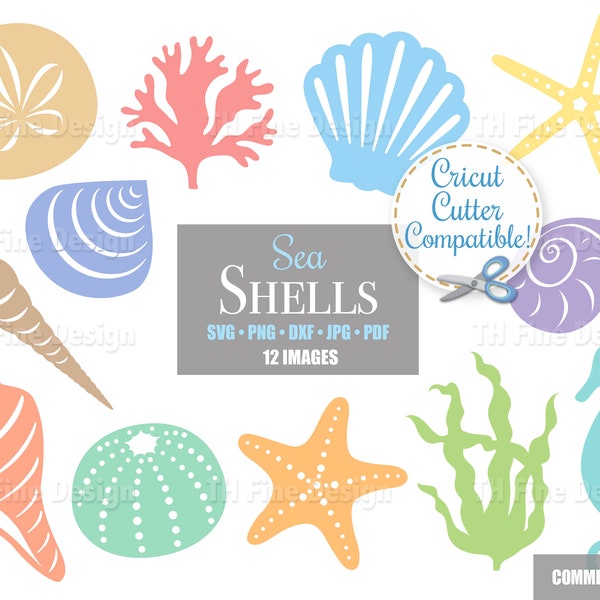 SVG Sea Shells Ocean Seahorse Starfish Sand Dollar Seaweed Clip Art Cricut Cutting Files Silhouette Printable Instant Downloadable Clipart