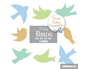 SVG Birds Pretty Bird Artwork Elegant Bridal Shower Baby Party Clip Art Cricut Cutting Files Silhouette Printable Downloadable Clipart PNG