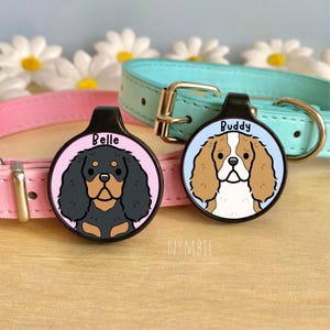 English Toy Spaniel Dog Tag Cute Breed Cartoon Personalised Portrait Silent Pet Name ID Tags | nymbie