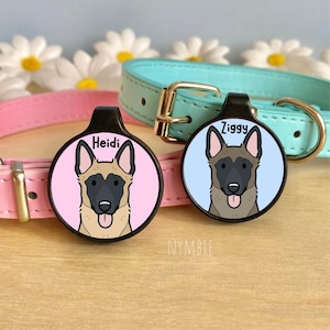 Belgian Malinois Dog Tag Cute Breed Cartoon Personalised Portrait Silent Pet Name ID Tags | nymbie