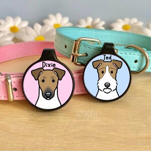 Fox Terrier Dog Tag Cute Breed Cartoon Personalised Portrait Collar Pet Name ID Tags | nymbie