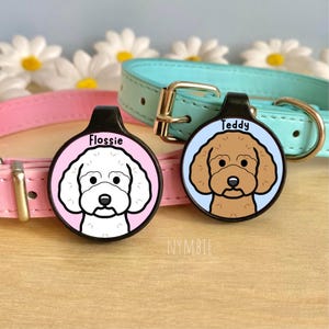 Poodle Miniature Dog Tag Cute Breed Cartoon Personalised Portrait Silent Pet Name ID Tags | nymbie
