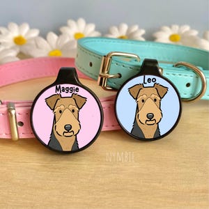 Airedale Terrier Dog Tag Cute Breed Cartoon Personalised Portrait Silent Pet Name ID Tags | nymbie