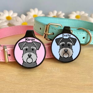 Schnauzer Dog Tag Cute Breed Cartoon Personalised Portrait Silent Pet Name ID Tags | nymbie