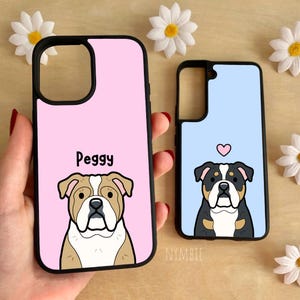 English Bulldog Cartoon Dog Breed Phone Case Personalised Pet Portrait Illustration iPhone Samsung Cover