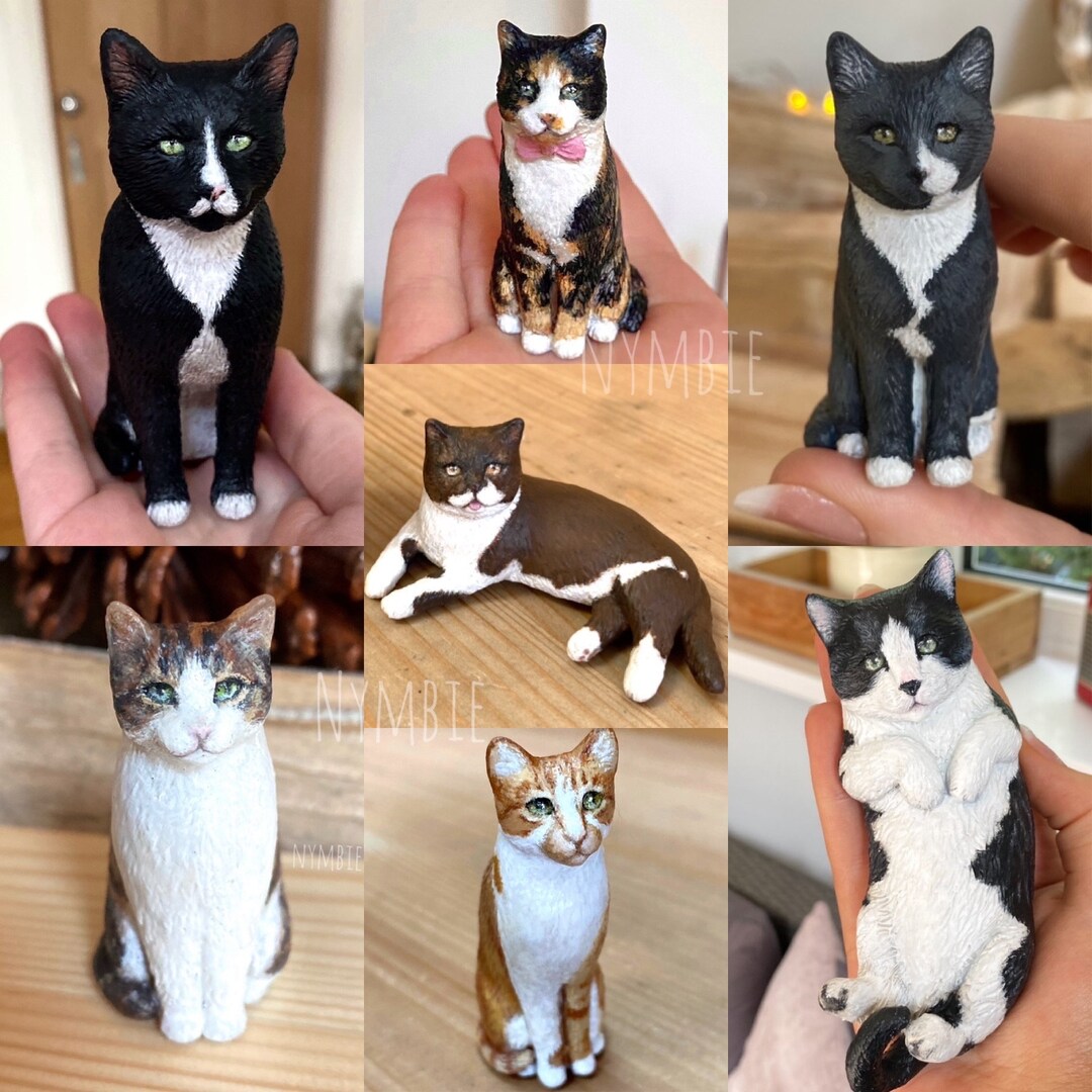 Cat Sculpture Handmade Polymer Clay Cute Pet Custom Portrait Replica ...