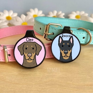 Doberman Dog Tag Cute Breed Cartoon Personalised Portrait Collar Pet Name ID Tags | nymbie