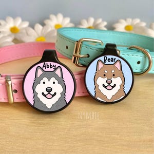 Alaskan Malamute Dog Tag Cute Breed Cartoon Personalised Portrait Silent Pet Name ID Tags | nymbie