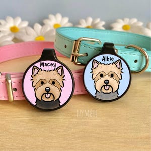 Yorkshire Terrier Dog Tag Cute Breed Cartoon Personalised Portrait Silent Pet Name ID Tags | nymbie