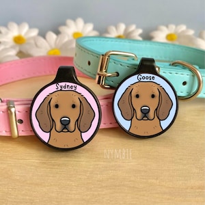Coonhound Redbone Dog Tag Cute Breed Cartoon Personalised Portrait Silent Pet Name ID Tags | nymbie