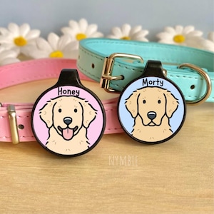Golden Retriever Dog Tag Cute Breed Cartoon Personalised Portrait Collar Pet Name ID Tags | nymbie