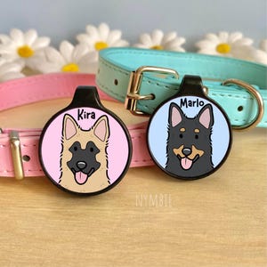 German Shepherd Dog Tag Cute Breed Cartoon Personalised Portrait Collar Pet Name ID Tags | nymbie