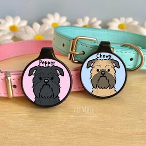 Brussels Griffin Dog Tag Cute Breed Cartoon Personalised Portrait Silent Pet Name ID Tags | nymbie