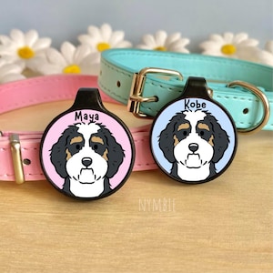 Bernedoodle Dog Tag Cute Breed Cartoon Personalised Portrait Silent Pet Name ID Tags | nymbie