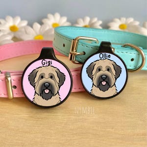 Briard Dog Tag Cute Breed Cartoon Personalised Portrait Silent Pet Name ID Tags | nymbie