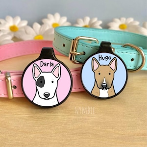 Bull Terrier Dog Tag Cute Breed Cartoon Personalised Portrait Collar Pet Name ID Tags | nymbie