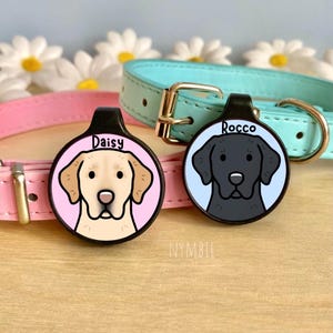 Labrador Dog Tag Cute Breed Cartoon Personalised Portrait Collar Pet Name ID Tags | nymbie