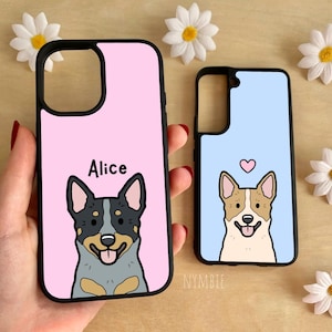 Australian Cattle Dog Cartoon Dog Breed Phone Case Personalised Pet Portrait Illustration iPhone Samsung Cover