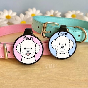 Bichon Frise Dog Tag Cute Breed Cartoon Personalised Portrait Silent Pet Name ID Tags | nymbie