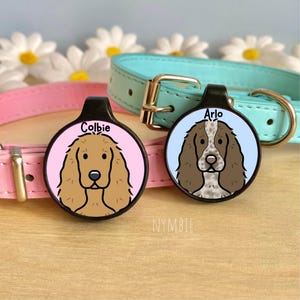Cocker Spaniel (English) Dog Tag Cute Breed Cartoon Personalised Portrait Collar Pet Name ID Tags | nymbie