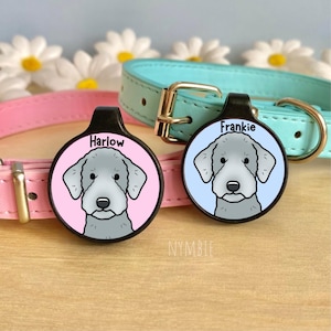Bedlington Terrier Dog Tag Cute Breed Cartoon Personalised Portrait Silent Pet Name ID Tags | nymbie