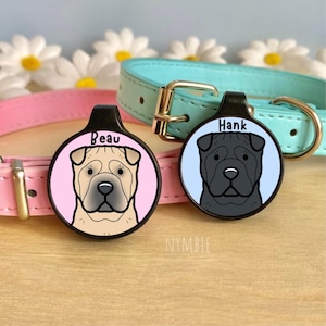 Sharpei Dog Tag Cute Breed Cartoon Personalised Portrait Collar Pet Name ID Tags | nymbie