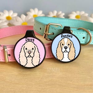 American Cocker Spaniel Dog Tag Cute Breed Cartoon Personalised Portrait Silent Pet Name ID Tags | nymbie