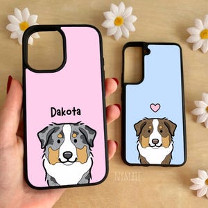 Australian Shepherd Phone Case Personalised Dog Breed Pet Portrait Cartoon Illustration iPhone Samsung Cover | nymbie