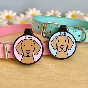 Etiqueta para perro Vizsla, linda raza, dibujo animado, collar personalizado con retrato, etiquetas de identificación con nombre para mascota / nymbie