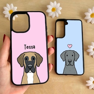 Great Dane Phone Case Personalised Dog Breed Pet Portrait Cartoon Illustration iPhone Samsung Cover
