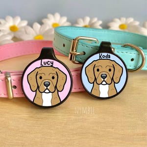 Beaglier Dog Tag Cute Breed Cartoon Personalised Portrait Silent Pet Name ID Tags | nymbie