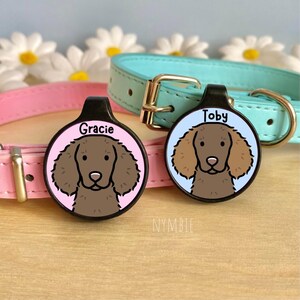 American Water Spaniel Dog Tag Cute Breed Cartoon Personalised Portrait Silent Pet Name ID Tags | nymbie