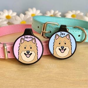 Icelandic Sheepdog Dog Tag Cute Breed Cartoon Personalised Portrait Silent Pet Name ID Tags | nymbie
