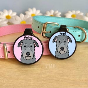 Irish Wolfhound Dog Tag Cute Breed Cartoon Personalised Portrait Collar Pet Name ID Tags | nymbie