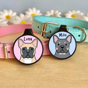 French Bulldog Dog Tag Cute Breed Cartoon Personalised Portrait Collar Pet Name ID Tags | nymbie