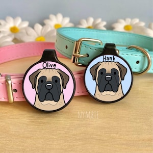 Bullmastiff Dog Tag Cute Breed Cartoon Personalised Portrait Collar Pet Name ID Tags | nymbie