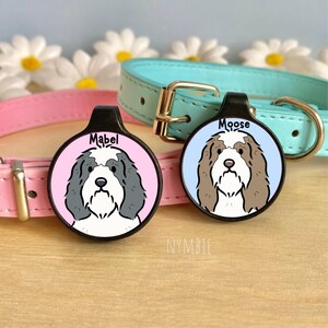 Bearded Collie Dog Tag Cute Breed Cartoon Personalised Portrait Silent Pet Name ID Tags | nymbie